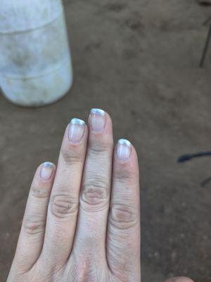 My shelac mani, please excuse the shadows on my hand, I'm prepping dinner on the BBQ.