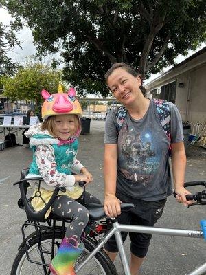 Adult and Child both attend Westside Chinese School! They come to school in a very sustainable way! Go green!