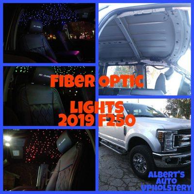 Fiber optic lights installed on a headliner to a 2019 F250