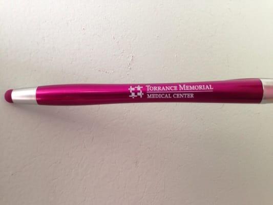 A free pink pen with a stylus