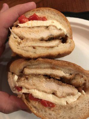 Bronx Bomber - chicken cutlet w/ eggplant, mozzarella, and roasted peppers (I asked for mine without eggplant)