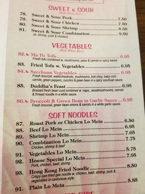 Menu - vegan options