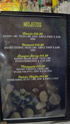 Drinks menu