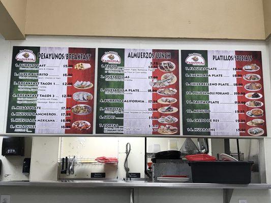 Taqueria menu