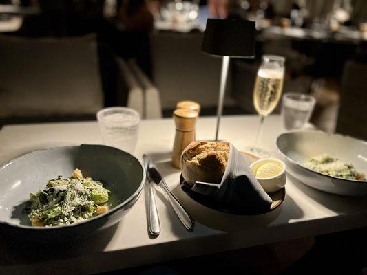 Kale Brussels Caesar and bread