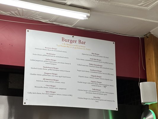 Burger bar menu