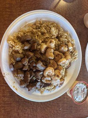 Steak and shrimp with double fried rice