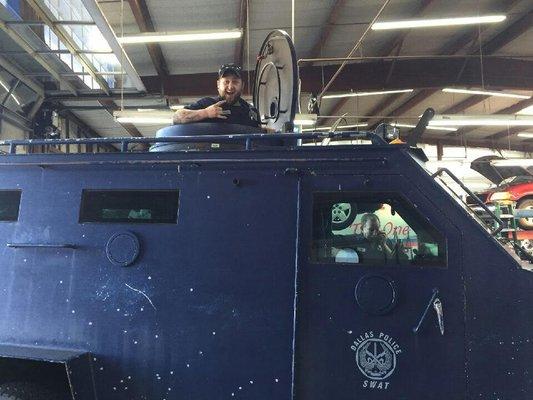 Dallas Swat Armor Vehicle getting a transmission rebuild.