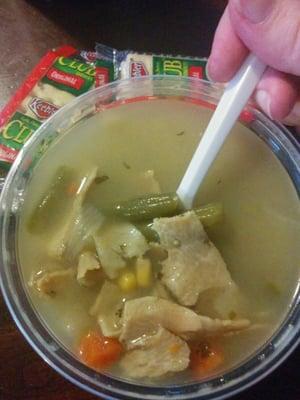 Turkey soup. Lots of meat and veggies. Very flavorful. Love the soups here.