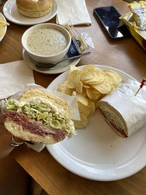 Salami grander sandwich and a cup of clam chowder :)