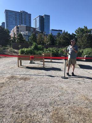 Don Cohen at the ribbon cutting at the Commons Park garden