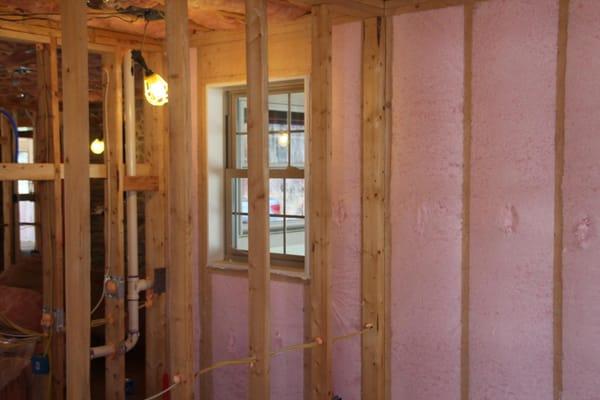 Blown fiberglass insulation was installed in a house renovation in Quakertown, PA