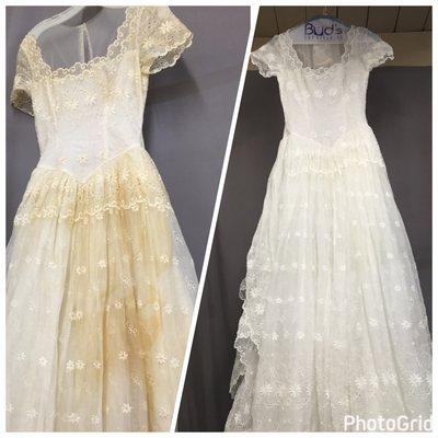 1950's wedding gown restored to be worn by the 3 generation.