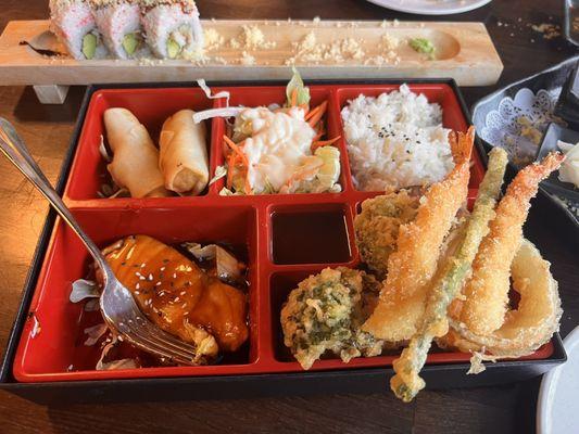 Bento * salmon and tempura shrimp & veggies