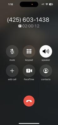 Wait time of over two hours on hold.