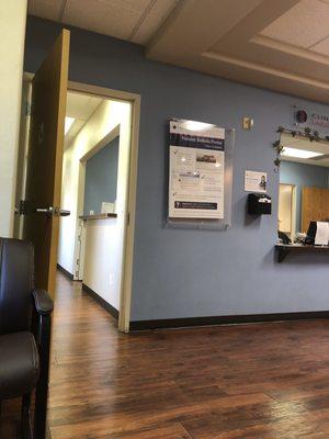 Front desk and door towards the rooms to get blood drawn