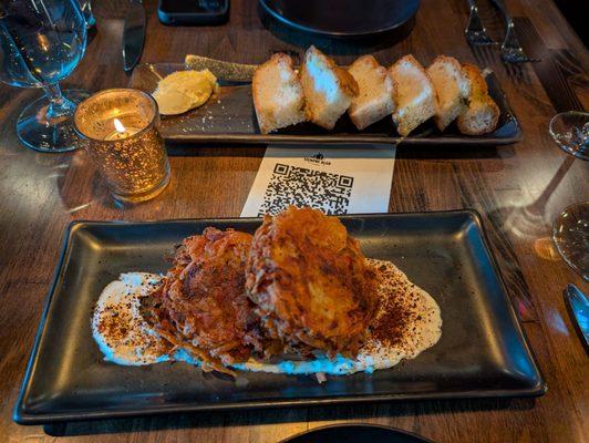 Gluten free focaccia and potato latkes