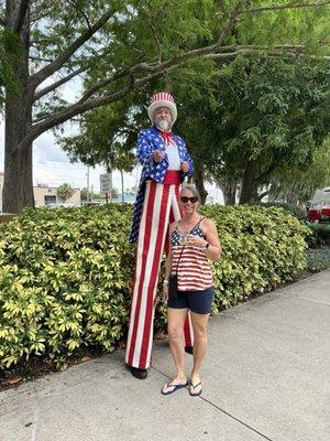 Uncle Sam waiting at entrance for pictures with participants