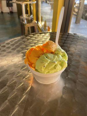 Mexican vanilla and pistachio ice creams