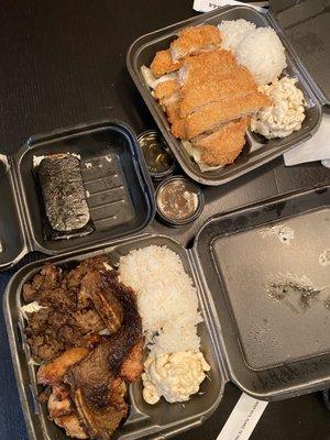 Chicken Katsu, BBQ Katsu Mix, Spam masubi. All yummmm $30