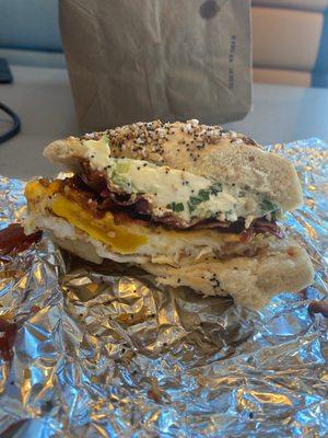 Bacon, Egg, and cheese with scallion cream cheese