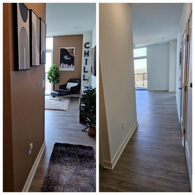 The accent wall job from last year (left pic) vs. the move-out job this year (right pic). They do great work!