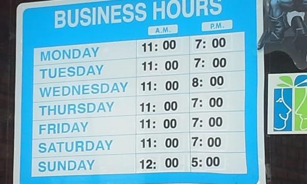 Hours as of June 15