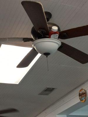 Would somebody tell me why is there ketchup in the ceiling fan?