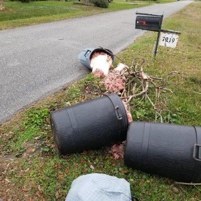 Multiple trash cans knocked over and left by Elite AC.