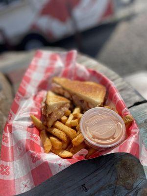 Lobster grilled cheese and old bay fries