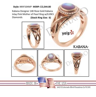 NRIF504MP Kabana 14 Karat Rose Gold Kabana Inlay Pink Mother of Pearl Ring with 0.09Ct Diamonds Diamano Jewelry Pasadena California 91101