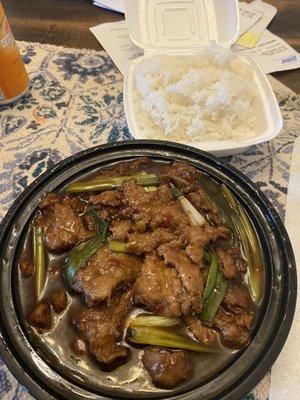 Mongolian beef with white rice