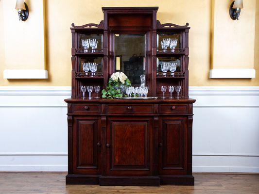 Antique 19th Century English Tiger Oak Mirror Back Sideboard Bar.