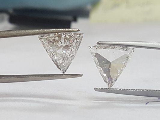 Mathing Pair of Trillion Cut Diamonds. Perfect for a set of diamond stud earring or pendants