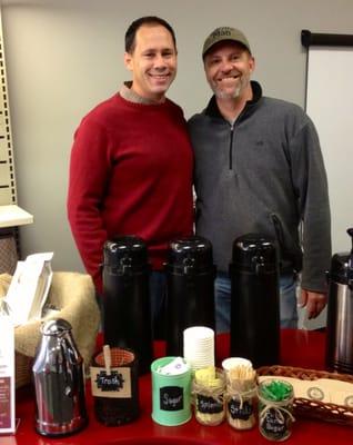 Mayor Gary Davis with his Grace Coffee and Colin Saeger on customer appreciation day.