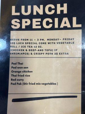 Lunch menu