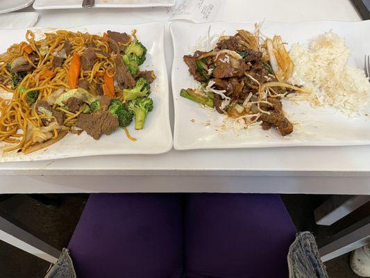 Beef yakisoba and Mongolian beef