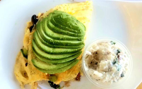 House omelette with a side of potato salad. Simple food, made well at Bageloo, Pasadena