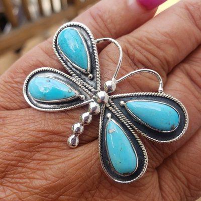 Sterling silver turquoise butterfly ring. $28.00