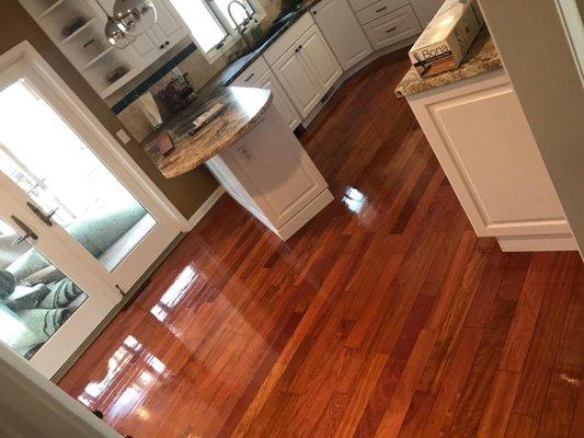 Brazilian Cherry wood with natural stain and satin traffic finish