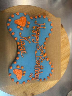 Blue and orange birthday cake