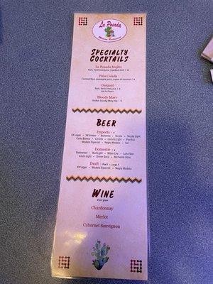 Drink menu