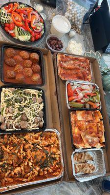 Meatballs, Greek Salad, Ravioli Pasta, Sausages