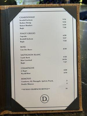 Wine menu