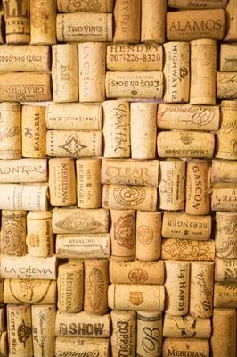 Wine cork wall located inside Evangeline