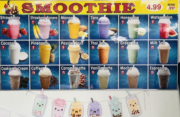 Smoothies Menu