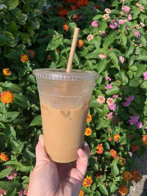 Iced almond milk caramel latte