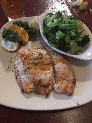 2 large filets of Broiled Tilapia with steamed broccoli