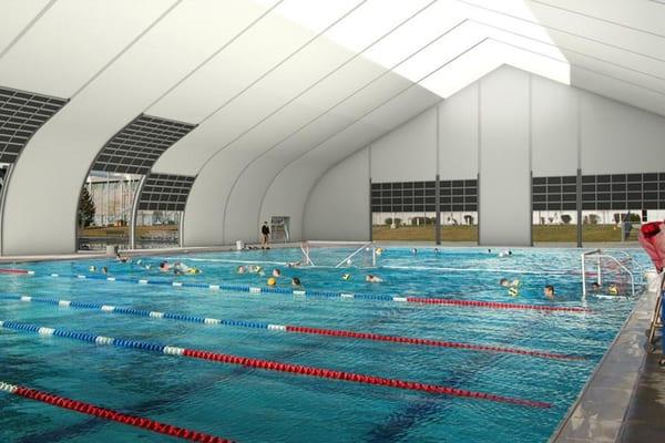 Indoor Olympic 50 Meter Pool with multiple lap lanes year round.