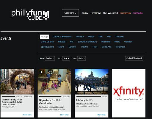 Greater Philadelphia Cultural Alliance's activities website is phillyfunguide.com -- find DISCOUNTS on local tickets for many activities!